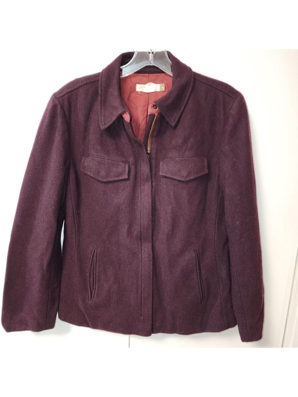 J Crew women's wool blend Jacket M Maroon Full Zip Coat Pockets preppy fall dark